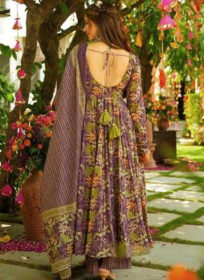 Purple muslin anarkali salwar suit 2