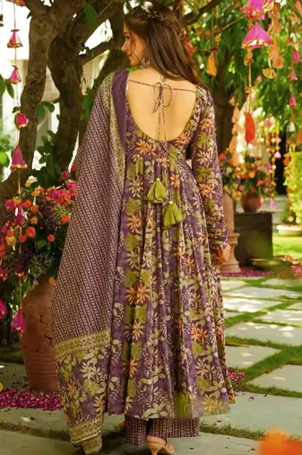 Purple muslin anarkali salwar suit