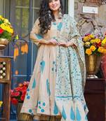 Cream muslin anarkali salwar suit