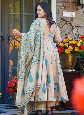 Cream muslin anarkali salwar suit 2