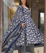 Navy blue muslin anarkali salwar suit