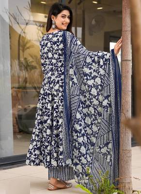 Navy blue muslin anarkali salwar suit 2