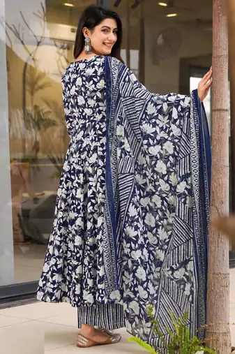 Navy blue muslin anarkali salwar suit