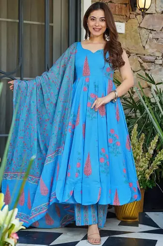 Sky blue muslin anarkali salwar suit