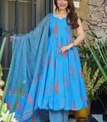 Sky blue muslin anarkali salwar suit