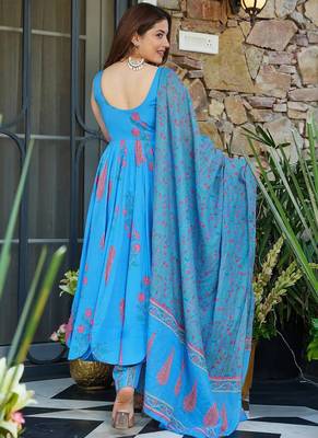 Sky blue muslin anarkali salwar suit 2