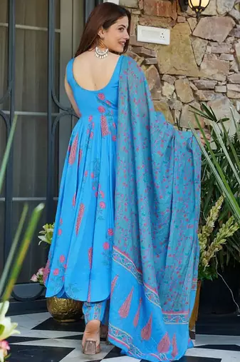 Sky blue muslin anarkali salwar suit