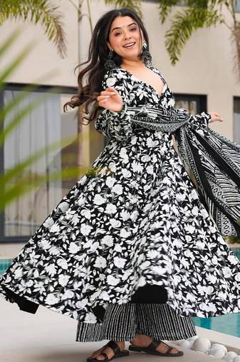 Black muslin anarkali salwar suit