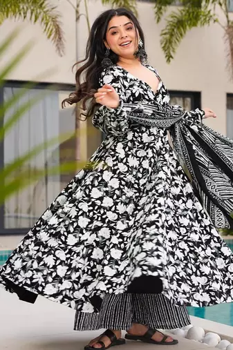 Black muslin anarkali salwar suit