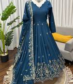 teal crepe anarkali salwar suit dupatta