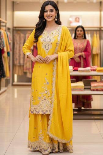yellow chinon salwar suit dupatta