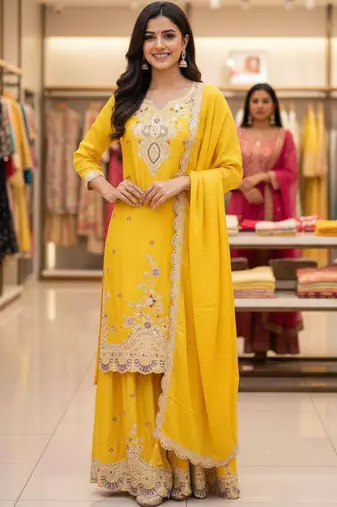 yellow chinon salwar suit dupatta