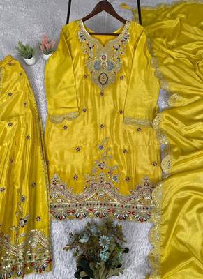 yellow chinon salwar suit dupatta 2
