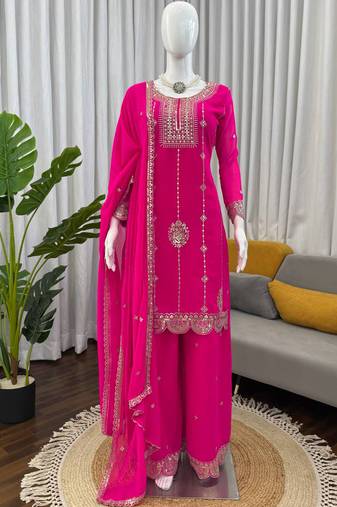 pink faux georgette salwar suit dupatta