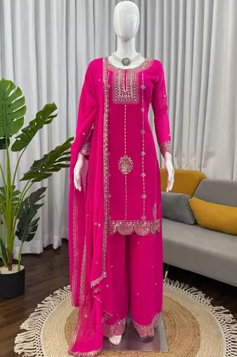 pink faux georgette salwar suit dupatta