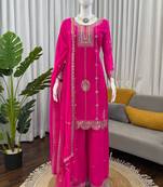 pink faux georgette salwar suit dupatta