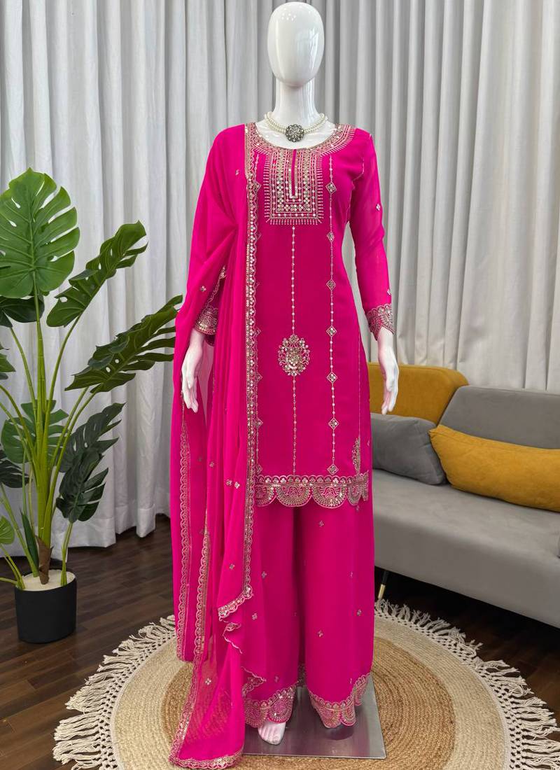 pink faux georgette salwar suit dupatta