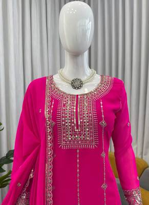 pink faux georgette salwar suit dupatta 2