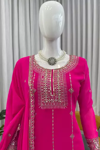 pink faux georgette salwar suit dupatta