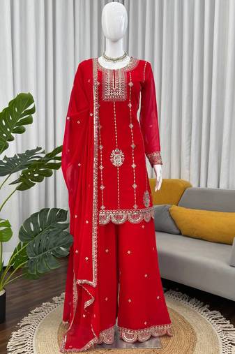 red faux georgette salwar suit dupatta