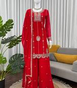 red faux georgette salwar suit dupatta