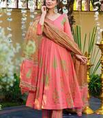 Peach muslin anarkali salwar suit