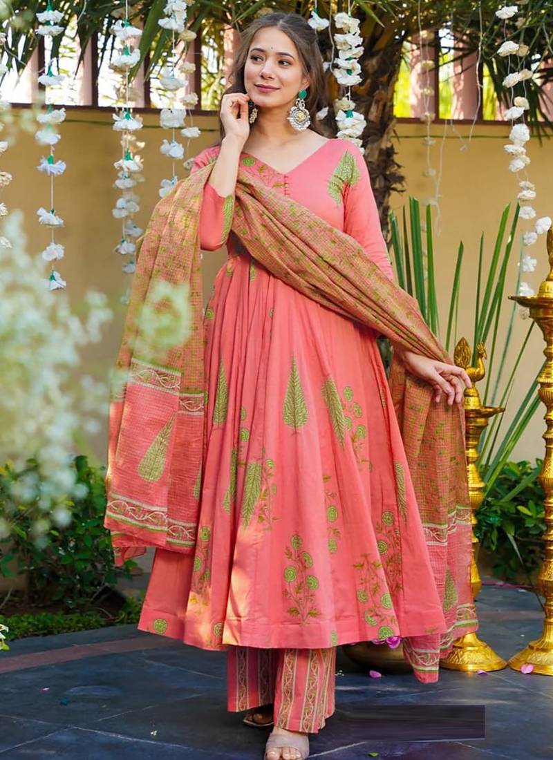 Peach muslin anarkali salwar suit
