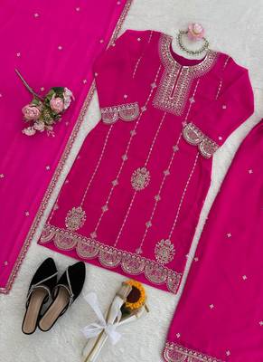 pink faux georgette salwar suit dupatta 3