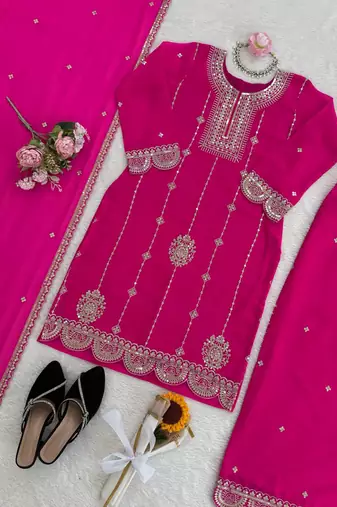 pink faux georgette salwar suit dupatta