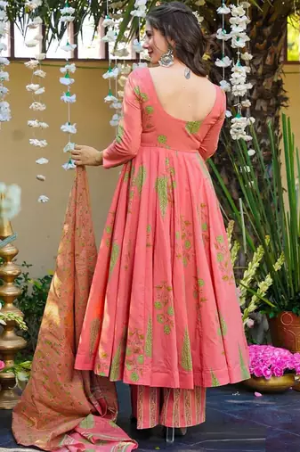 Peach muslin anarkali salwar suit