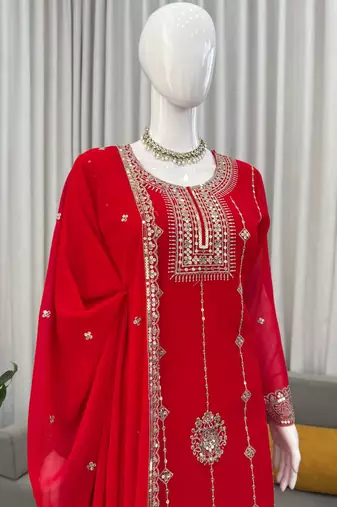 red faux georgette salwar suit dupatta