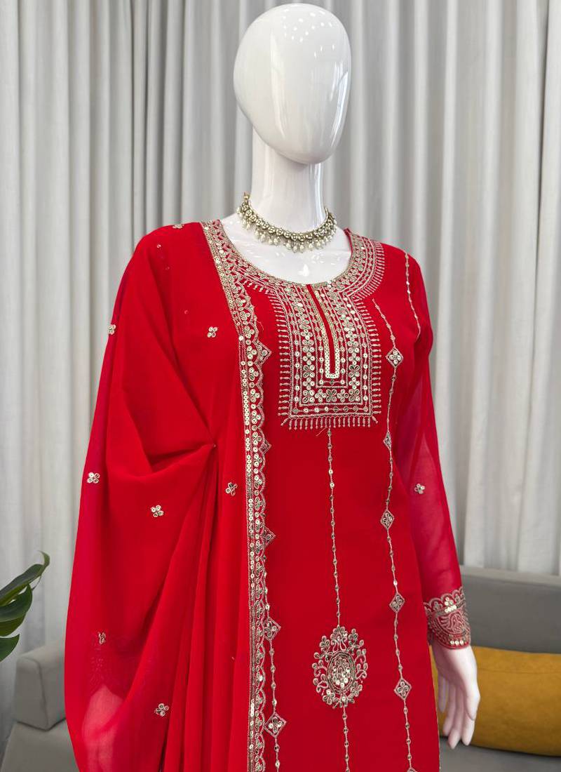 red faux georgette salwar suit dupatta