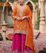 orange chinon silk blend salwar suit dupatta