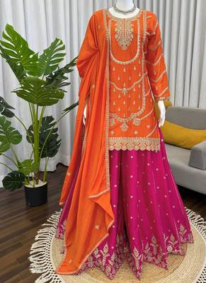 orange chinon silk blend salwar suit dupatta 2