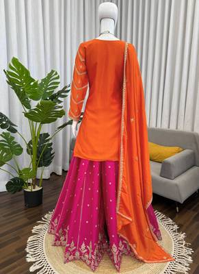 orange chinon silk blend salwar suit dupatta 3