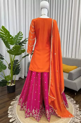 orange chinon silk blend salwar suit dupatta