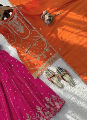 orange chinon silk blend salwar suit dupatta 4