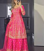 pink satin silk blend salwar suit dupatta