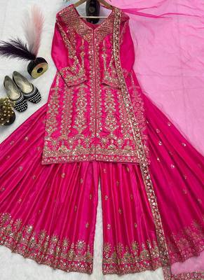 pink satin silk blend salwar suit dupatta 2