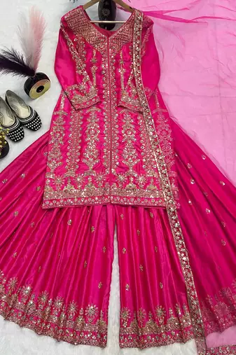 pink satin silk blend salwar suit dupatta