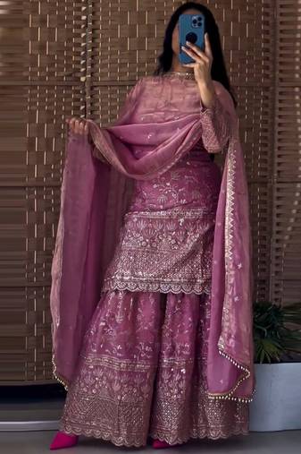 pink silk blend salwar suit dupatta