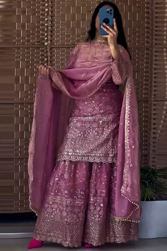 pink silk blend salwar suit dupatta