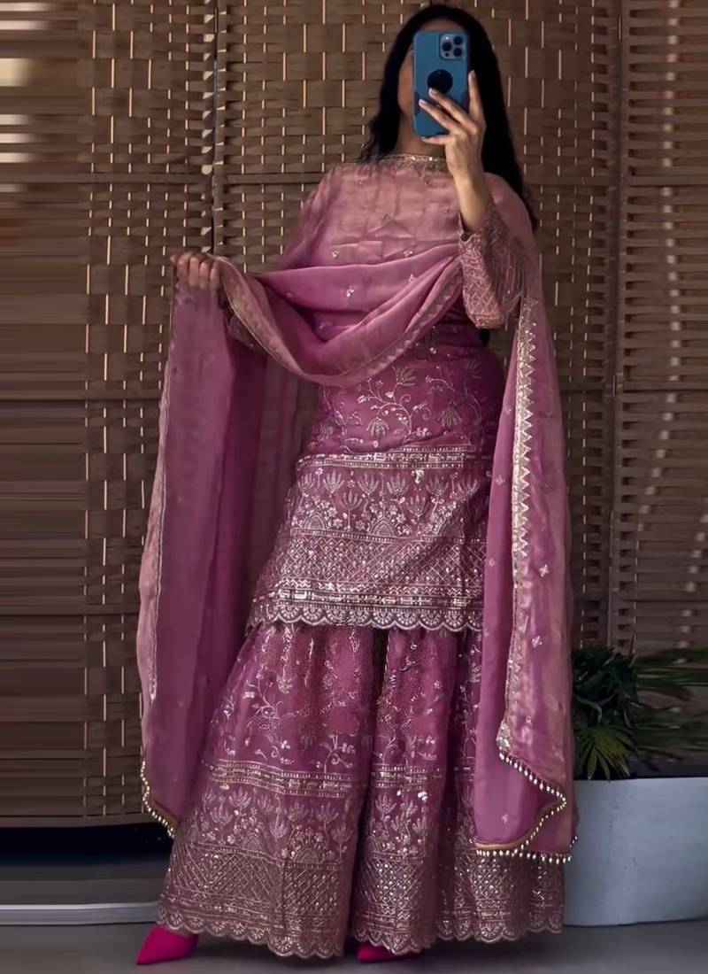 pink silk blend salwar suit dupatta