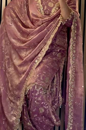 purple silk blend salwar suit dupatta