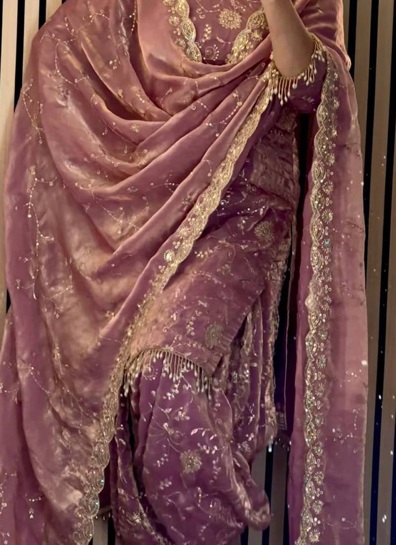 purple silk blend salwar suit dupatta