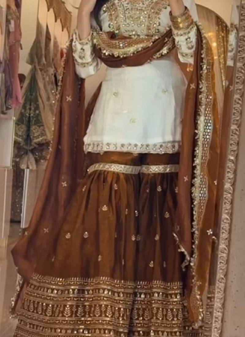 white crepe silk blend salwar suit dupatta