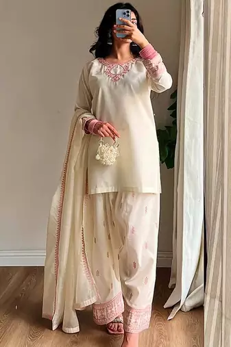 cream silk blend salwar suit dupatta