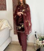 brown viscose velvet salwar suit dupatta