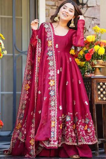 pink oragnza anarkali salwar suit dupatta