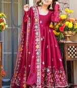 pink oragnza anarkali salwar suit dupatta
